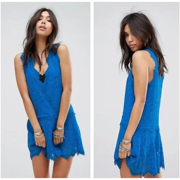 Free‎ People Heart in Two Lace Mini Dress in Deep Ocean Blue Size XS - Picture 1 of 12